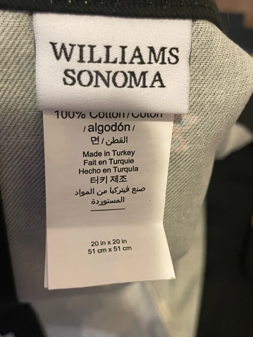 Williams Sonoma Light Gray Cotton Pillow Cover with Label